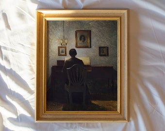 Lady at Her Spinet #230 | Vintage Framed Wall Art Paintings | Antique Art Prints | Vintage Interior Portrait Painting Framed