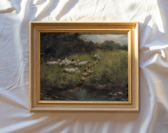 Ducks on the Waterfront #255 | Framed Vintage Art Prints | Landscape Painting | Antique Wall Art | Vintage Artwork | Handmade Gold Frame