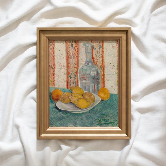 Kitchen Wall Art, Vintage Framed Art, Custom Gold Picture Frame, Trendy Art Prints, Colorful Prints,  Citrus Fruits by Vincent Van Gogh #357