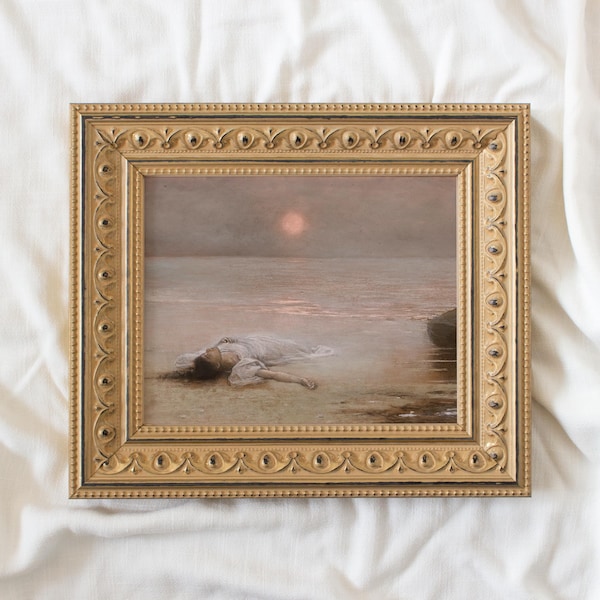 Drowned #249, Framed Romantic Gothic Art, Vintage Woman by Water Print, Dark Academia Wall Decor, Antique Victorian Tragedy Art Painting