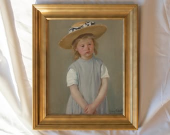 framed fine art print, child in straw hat painting, wall art print, impressionism painting, antique painting, framed art print, mary cassatt