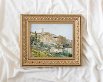 Pastel Village #346 | Kitchen Wall Art Decor | Vintage Framed Wall Art Village Paintings | Antique Art Prints | Vintage Landscape Framed