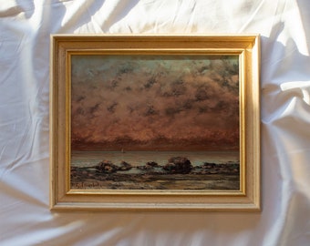 pintura vintage de la playa al atardecer, impresiones enmarcadas, réplica de pintura antigua, impresiones de arte de pared antiguas, impresión de arte vintage, impresión de pared de arte oceánico