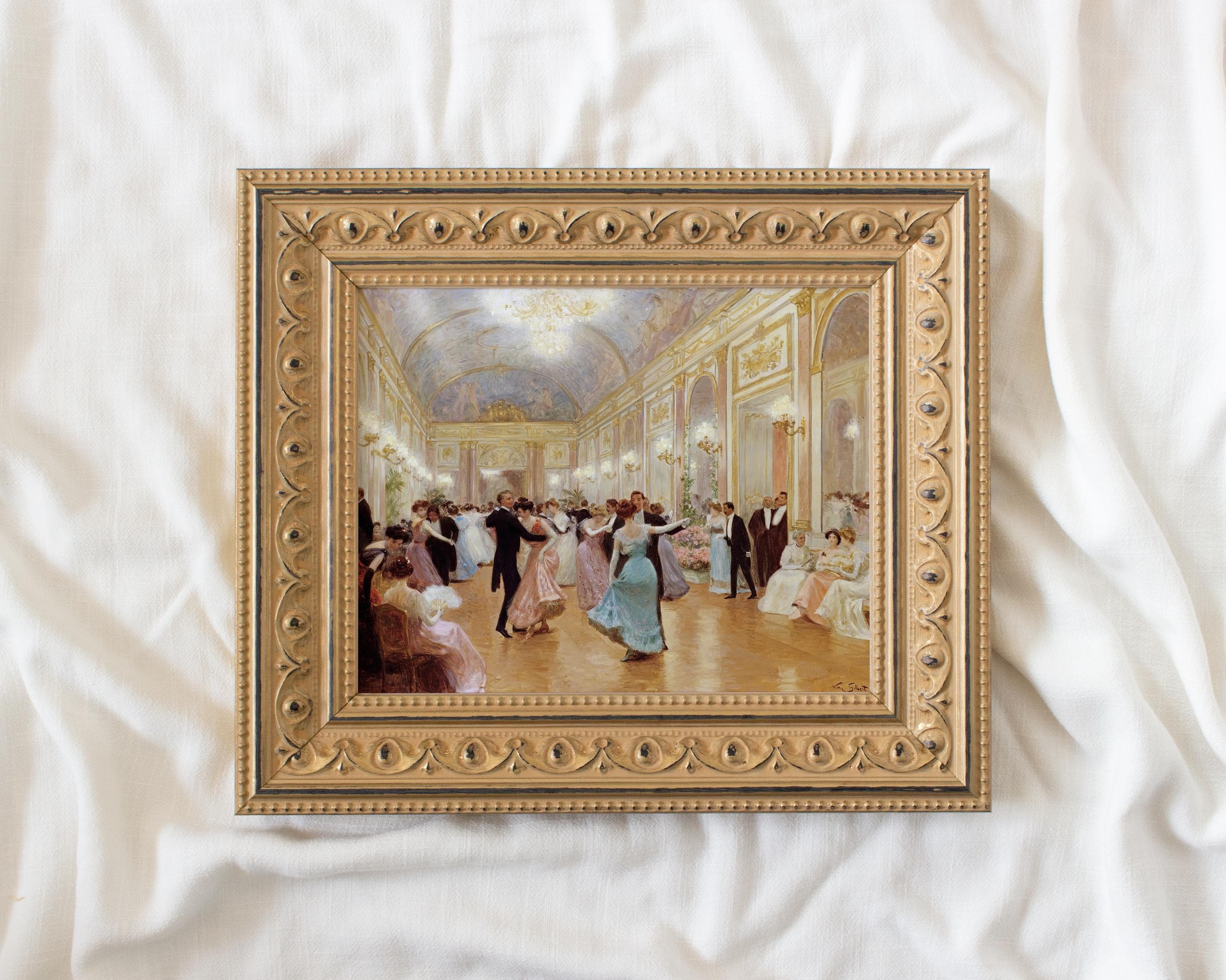 Moonlight Waltz #405, Vintage Inspired Framed Wall Art, Regency Era Art, Vintage Painting, Elegant Antique Ballroom Artwork, Gold Frame
