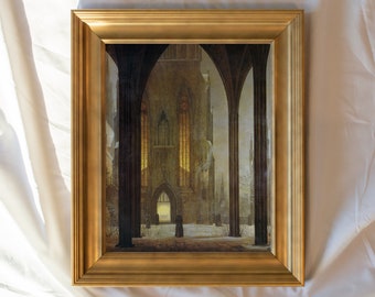 Cathedral in Winter #232 | Vintage Framed Wall Art Paintings | Antique Art Prints | Vintage Cathedral Painting Framed