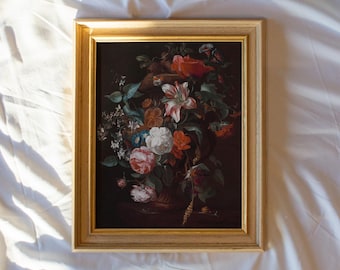 vintage art prints framed, antique replica painting, antique wall art prints, vintage wall print, vintage flower vase painting, framed print