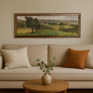 Panoramic Austrian Landscape Print | Vintage 10x30 Framed Wall Art | Antique European Countryside Painting Reproduction #257