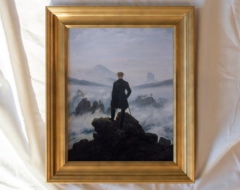 Vagabundo sobre la niebla #229 / Pinturas de arte de pared enmarcadas vintage / Impresiones de arte antiguo / Pintura de paisaje vintage enmarcada