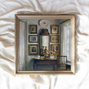 Interior #363, Square Print, Kitchen Art Decor, Vintage Framed Wall Art Interior Paintings, Antique Art Prints, Vintage Small Frame, 12x12