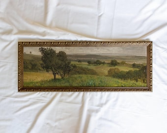 Panoramic Austrian Landscape Print | Vintage 10x30 Framed Wall Art | Antique European Countryside Painting Reproduction #257