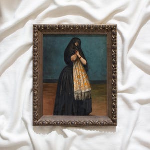 Framed Vintage Spanish Portrait, Moody Old World Art Print, Antique Woman Painting, Dark Academia Wall Art, Historical Wall Decor #104 image 1