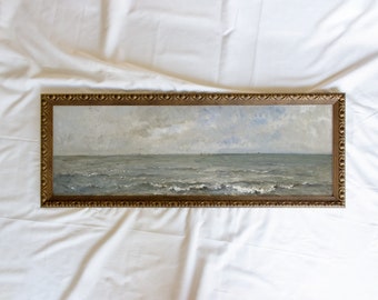 Seascape #180 | 10x30 inch Panoramic Vintage Framed Wall Art Paintings | Antique Art Prints | Vintage Landscape Painting Framed