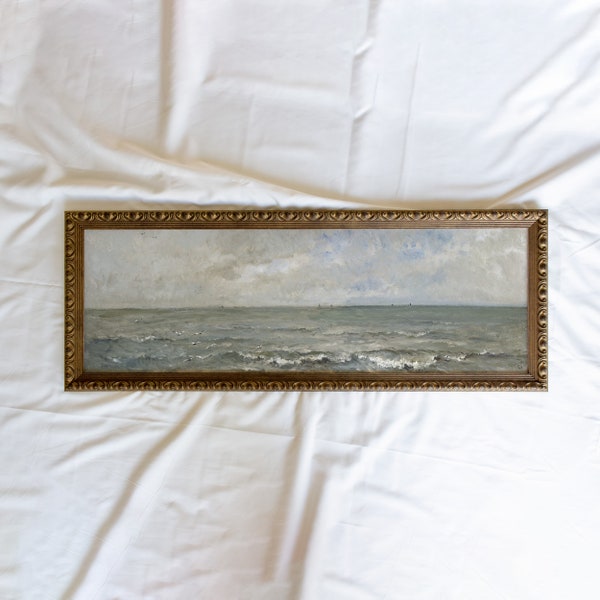 Seascape #180 | 10x30 inch Panoramic Vintage Framed Wall Art Paintings | Antique Art Prints | Vintage Landscape Painting Framed