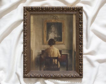 At the Spinet #189, vintage art prints framed, small & large gold framed vintage wall art printed, vintage painting replica artwork, antique