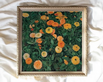 Marigolds #381, Square Print, Kitchen Art Decor, Vintage Framed Wall Art Interior Paintings, Antique Art Prints, Vintage Small Frame, 12x12