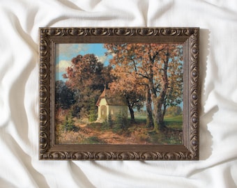 Autumn Cottage #441 Vintage Fall Landscape Wall Art Autumn Landscape Print Farmhouse Framed Painting Moody Fall Print Cottagecore Decor