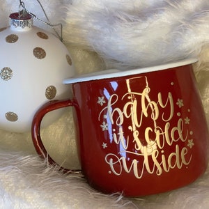 Red enamel mug | Baby it's cold outside | Personalised | Christmas eve box | hot chocolate mug | Christmas gift | cup
