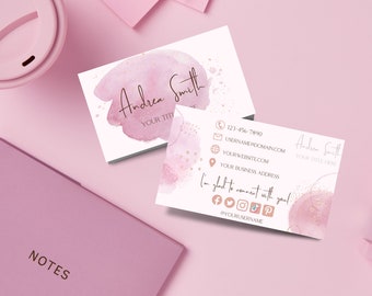 Business card template, Watercolor Rose Gold Editable Business Card, INSTANT DOWNLOAD DIY, Business Card