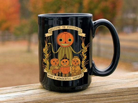 Pottsfield Harvest Festival Mug, Over the Garden Wall Black Ceramic Mug,  OTGW Mug, Welcome to Pottsfield, OTGW Merch, Harvest Festival, OTGW 