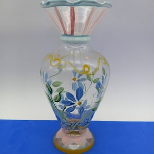 Hand Painted, Hand Blown Bud Vase w/Floral design