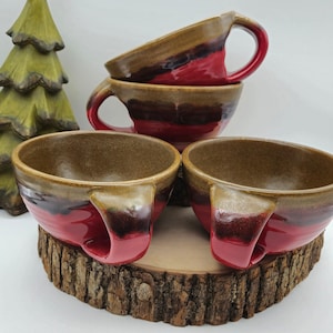 Pottery Red/Brown Soup Bowls, Set of 4