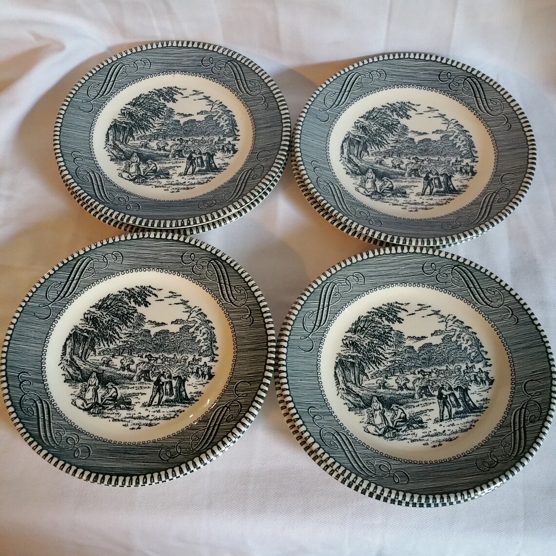 Currier and Ives Blue by Royal USA Bread and Butter Plates Etsy