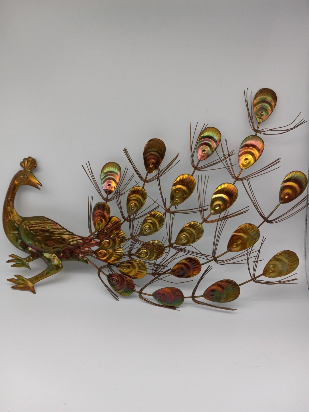 Vintage MCM Metal Peacock Wall Hanging Etsy