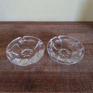 Set of 2 Vintage Mid Century Clear Round Glass Ashtrays