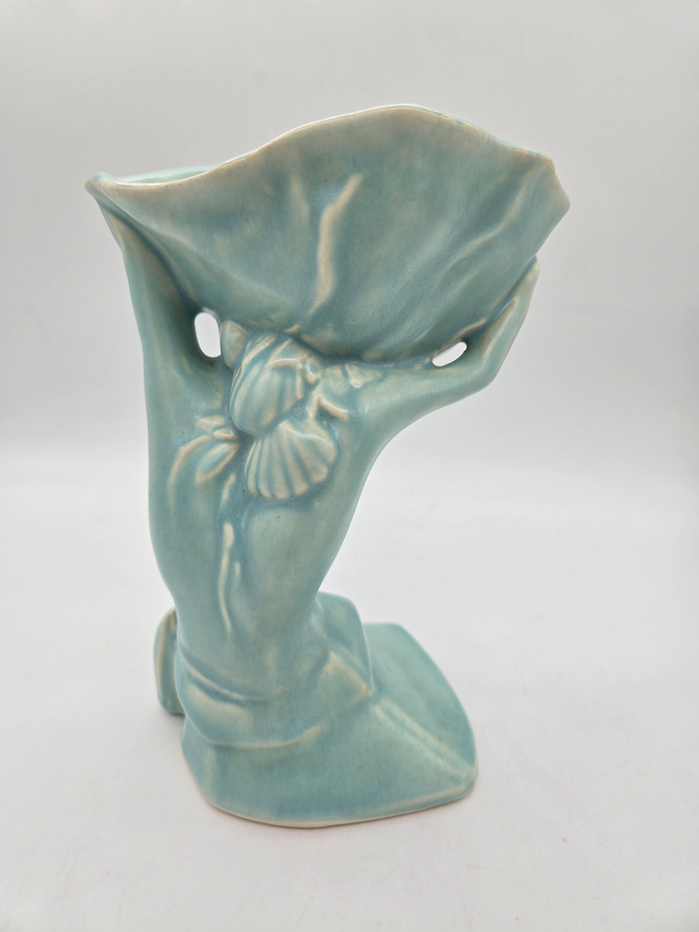 Mccoy Hand W/shell Aqua Vase, 1940 - Etsy
