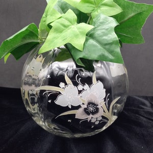 Crystal Flower Decal Bowl Vase, Muted Pink & Yellow