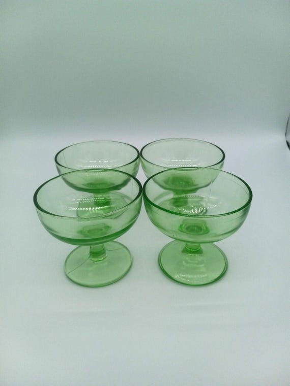 Set of 4 Green Depression Glass Sherbet Cups