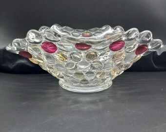 Vintage Bubble Glass Multi Colored Cranberrry/Gold Bowl