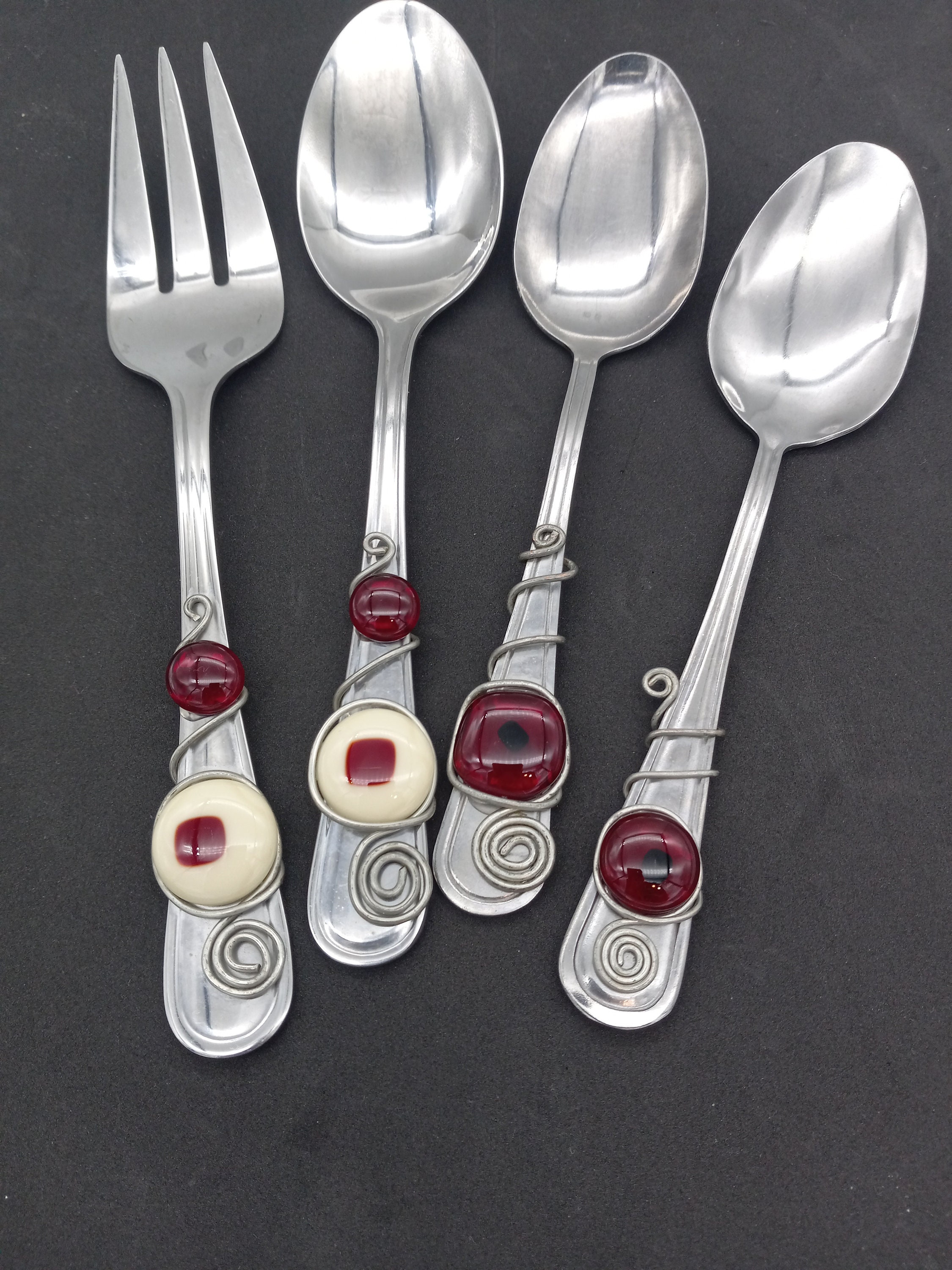 Wire Tableware Set of 4 Beaded Coiled Wire Serving Flatware. - Etsy