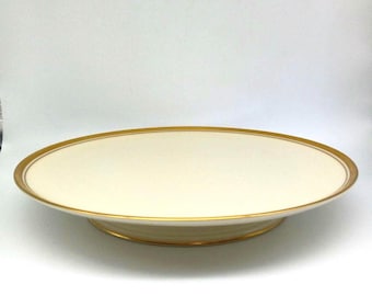 Lenox Porcelain Cake Plate & Stand. 24k Gold Rim. Made in USA 1960s