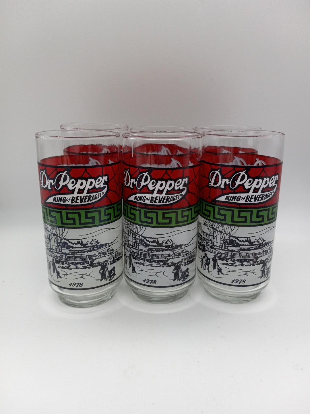 Dr. Pepper Glasses W/winter Scene Set of 6 by Libbey 1978 Etsy