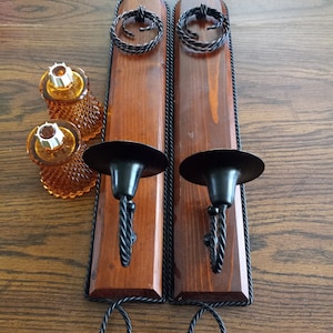 Western Rustic Rope Wire/Wood Sconces, 1980's, Set of 2