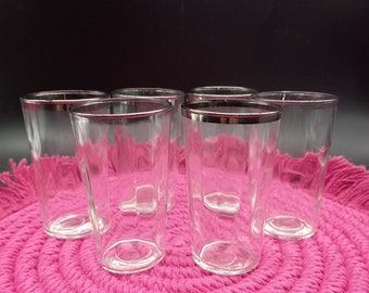 Set of 6 Clear Juice Glasses w/Silver Bands