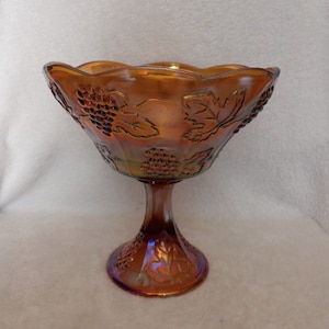 Marigold Carnival Glass Footed Compote