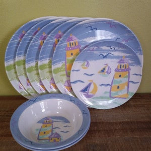 Set of 8 Nautical Melamine Plates and bowls