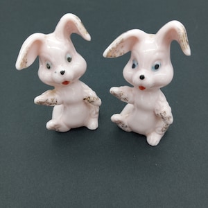 Pink bone China Bunny Figurines, 1960&#39;s Set of 2