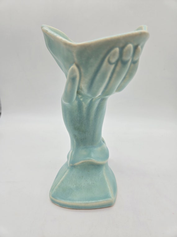 Mccoy Hand W/shell Aqua Vase, 1940 - Etsy