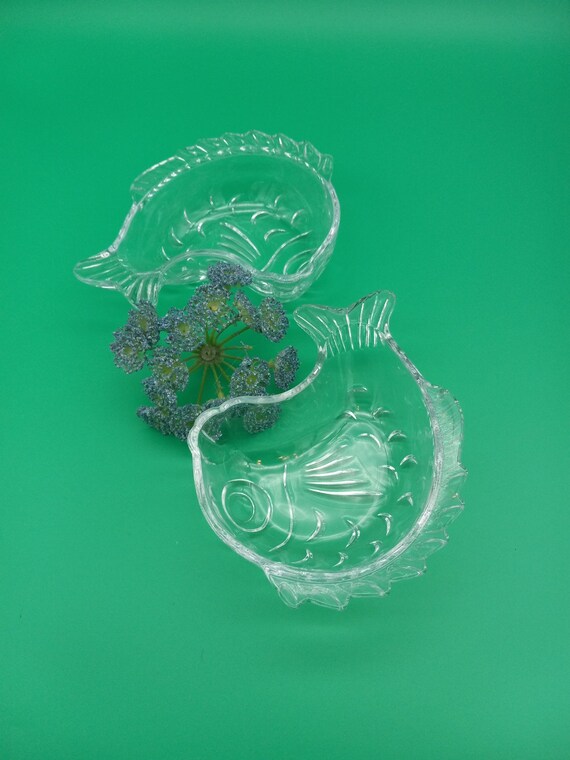2 Clear Glass KOI Fish Candy Dishes Etsy