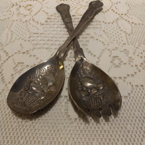 Silver Plated Salad Serving Spoon & Fork