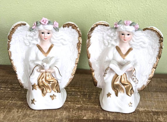 Angel Candle Holders, 1 W/bible and 1 W/dove, Set of 2 - Etsy
