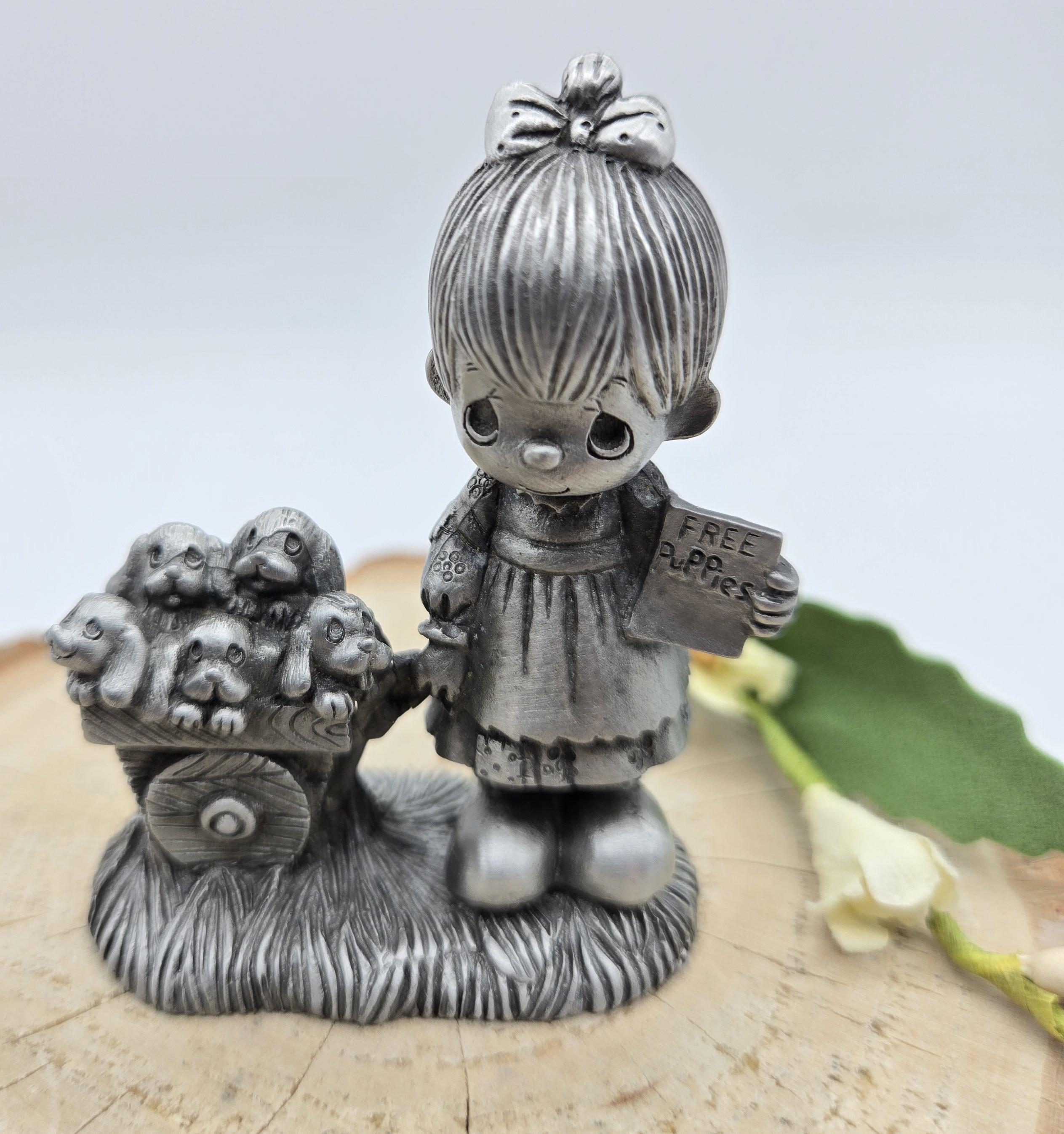 Precious Moments Rare Pewter JY304 Girl W Free Puppies Figurine - Etsy