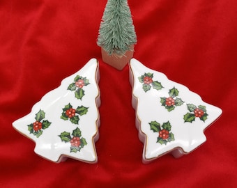 Porcelain Holly Tree Trinket Boxes, Set of 2 by Lefton
