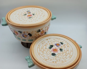 Set of 2 Temp-tations Presentable Ovenware, Ribbons & Rattan (2 sizes)