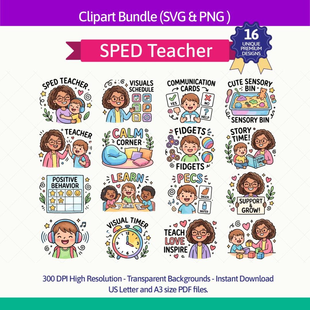 SPED Teacher SVG PNG Bundle - Special Education Clipart, Inclusive ...