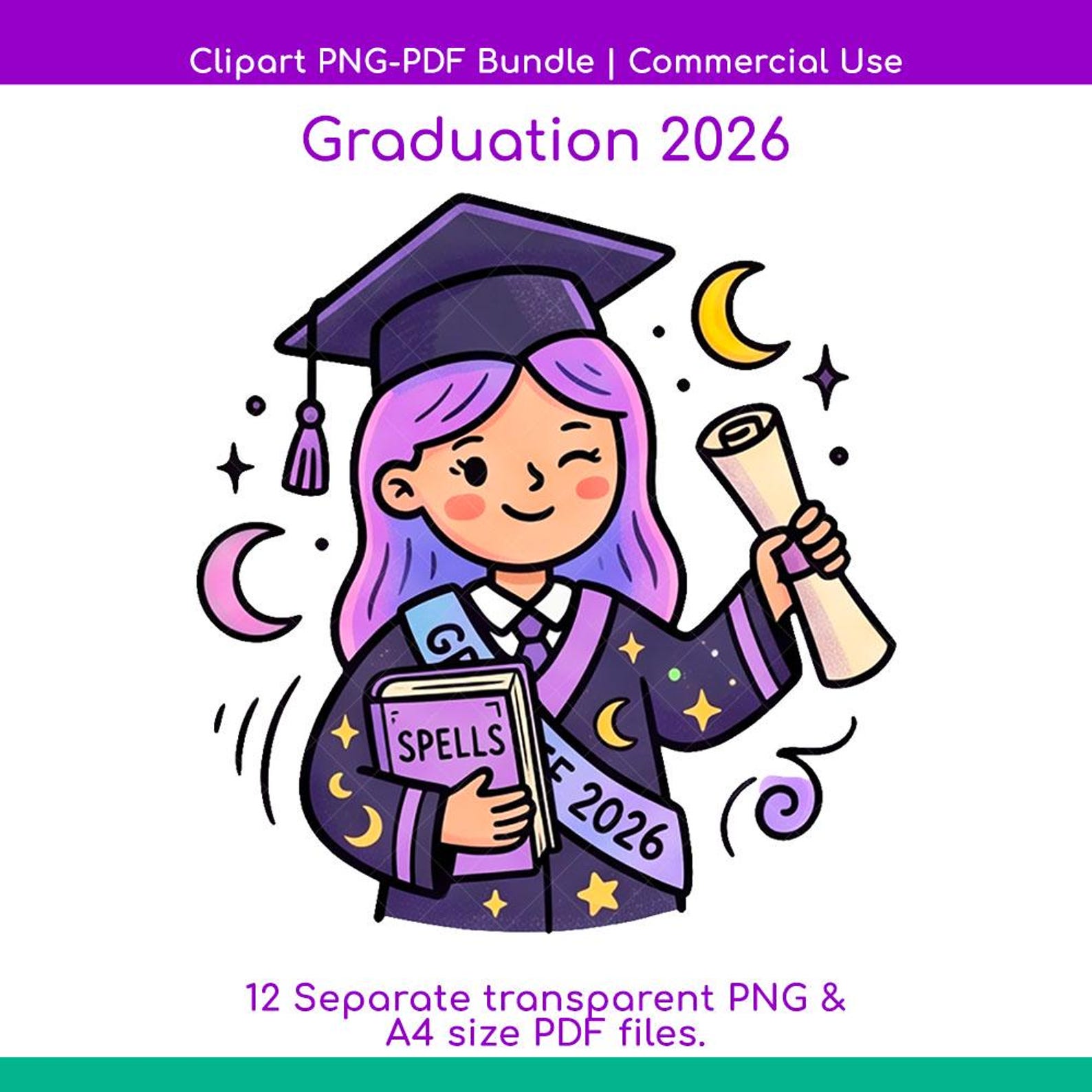 Class of 2026 Graduation Clipart Bundle | Whimsical Dark Magic PNG ...