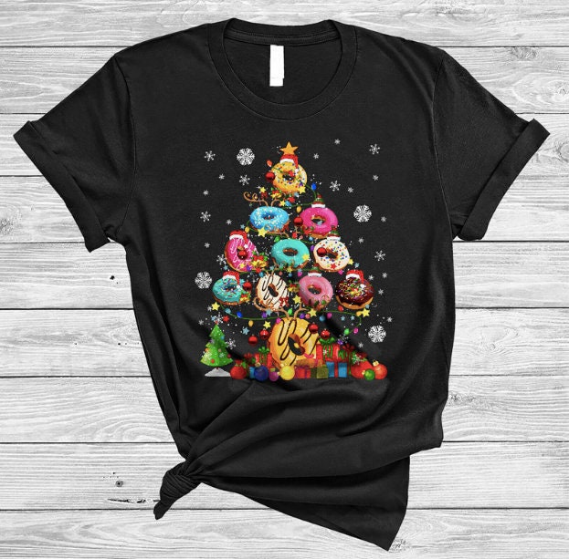 Santa Reindeer ELF Donut Christmas Tree, Funny Christmas Lights Donut T-Shirt